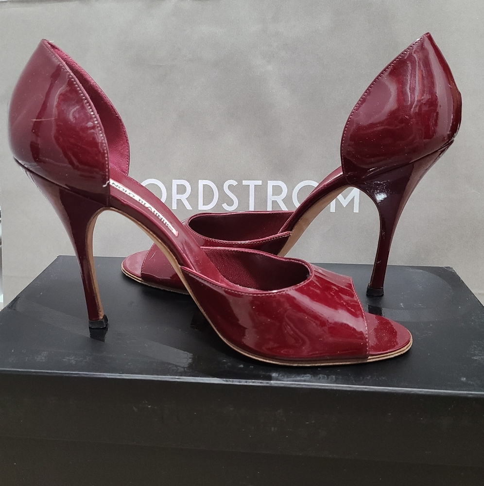 Manolo Blahnik Burgundy Patent Dorsey Shoes